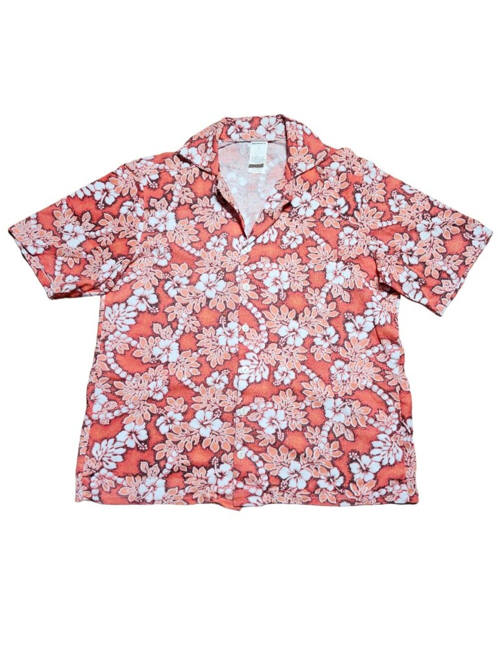 Rubies Costume Co Magnum PI Hawaiian Aloha Shirt Mens Button-up Large Salmon